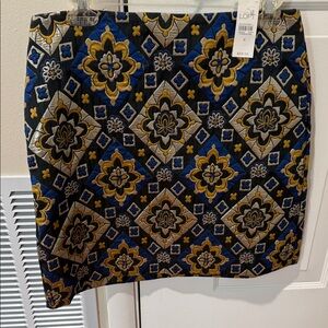 LOFT Navy and Gold Patterned Mini Skirt